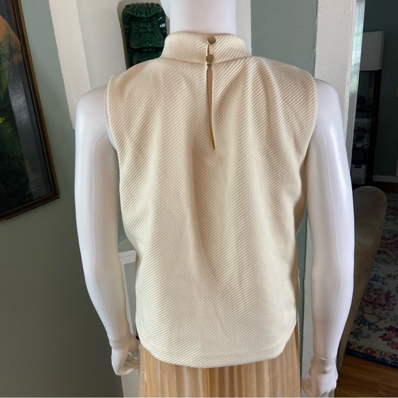 THML Cream Champagne Pleated Maxi/Midi Dress Sleeveless Layered Satin Large L - Picture 8 of 14